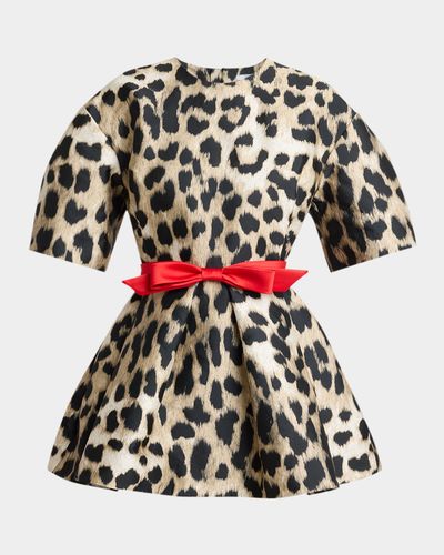 Givenchy Short-Sleeve Leopard-Jacquard Cocoon Mini Dress