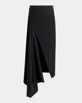 Givenchy Slashed Satin Back Crepe Midi Asymmetric Skirt