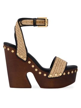Givenchy Women's Clog Raffia-Effect Platform Sandals with Studs Detail