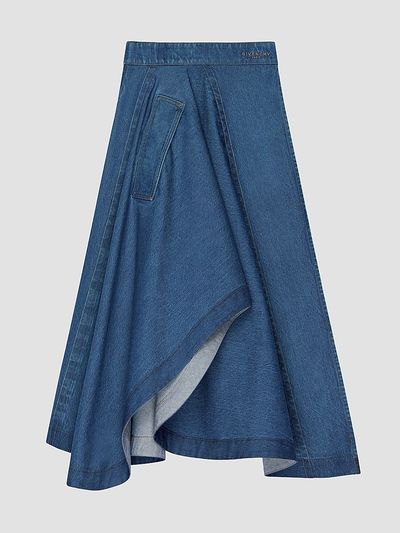 Givenchy Women's Long Asymmetric Skirt in Denim
