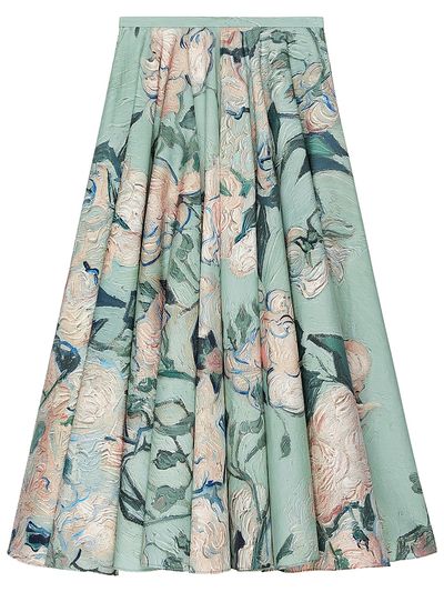 Givenchy Women's Long Circular Skirt in Poplin with Roses Print