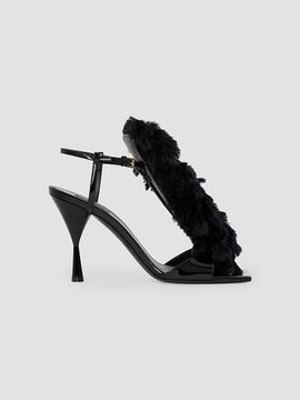 Givenchy Women's Pompom Heeled Sandals in Patent Leather and Knit