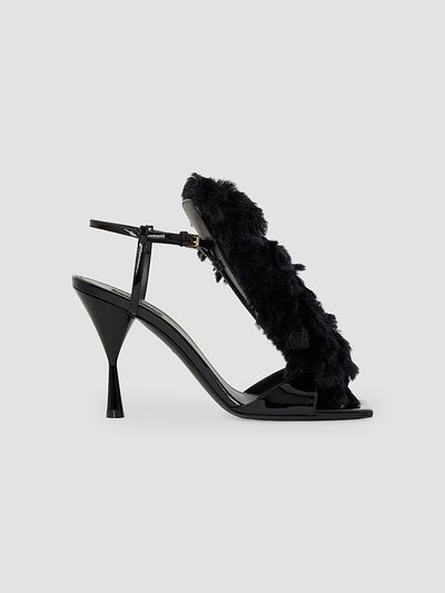 Givenchy Women's Pompom Heeled Sandals in Patent Leather and Knit