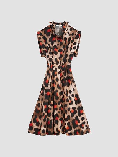 Givenchy Women's Shirt Dress in Leopard Silk with Deconstructed Collar