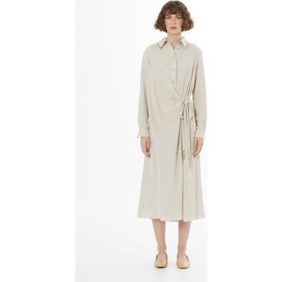 Gizia Gizia Beige Tie Detail Linen Midi Dress 
