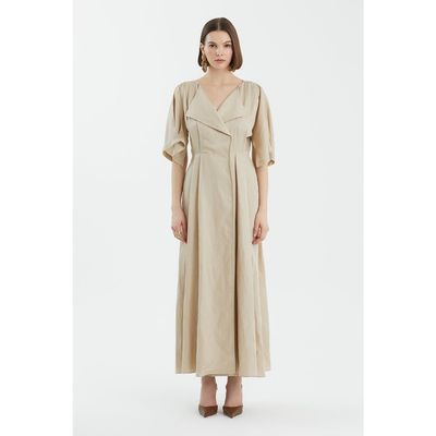 Gizia Gizia Beige Wrap Pleated Dress 