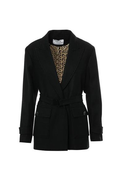Gizia Gizia Double-Breasted Belted Wool Blend Jacket