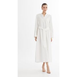 Gizia Gizia Ecru Bone Button Detail Midi Dress With Beaded Belt
