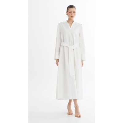 Gizia Gizia Ecru Bone Button Detail Midi Dress With Beaded Belt