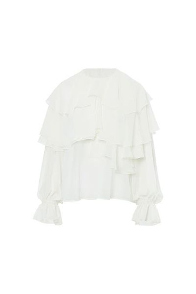 Gizia Gizia Ruffled Long-Sleeve Blouse with Elasticated Cuffs