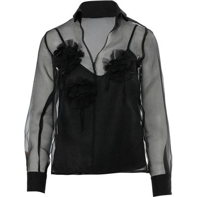 Gizia Gizia Self-Lined Lightweight Black Chiffon Shirt 