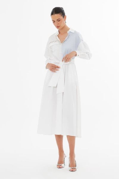 Gizia Gizia White Beaded Belted Dress 