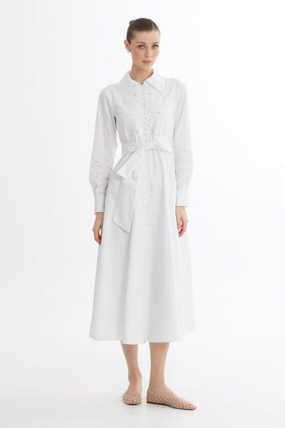 Gizia Gizia White Embroidered Detail Midi Dress 