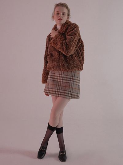 GLAHEUG Wool Check Skirt_Grey