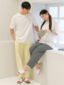 GLAM GONGGAM Jigimi Block Check 9/10 Length Couple Pajama Pants