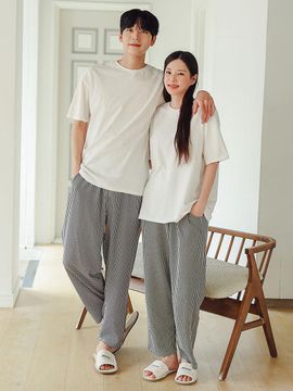 GLAM GONGGAM Jijimi Summer Check 9/10 Length Couple Pajama Pants