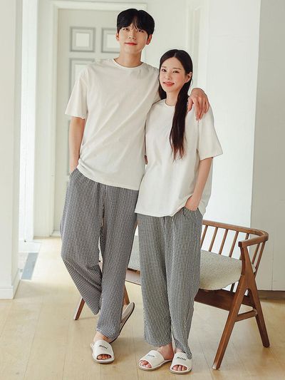 GLAM GONGGAM Jijimi Summer Check 9/10 Length Couple Pajama Pants