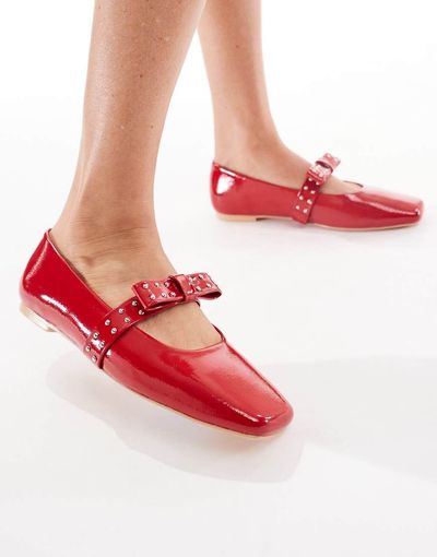Glamorous Glamorous ballet flats with bow details in red