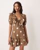Glamorous Glamorous big collar mini dress in brown polka dot - 1