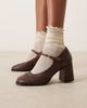 Glamorous Glamorous block heel Mary Jane shoes in washed brown - 1
