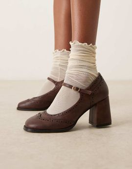 Glamorous Glamorous block heel Mary Jane shoes in washed brown