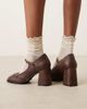Glamorous Glamorous block heel Mary Jane shoes in washed brown - 2