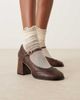 Glamorous Glamorous block heel Mary Jane shoes in washed brown - 3