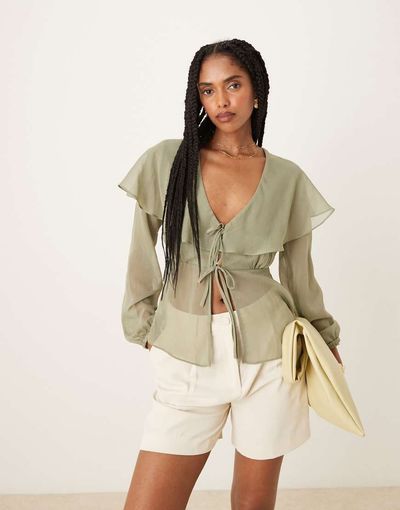 Glamorous Glamorous boho blouse in sage green