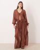 Glamorous Glamorous boho crinkle style tie front blouse in brown - part of a set - 2