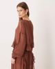 Glamorous Glamorous boho crinkle style tie front blouse in brown - part of a set - 4