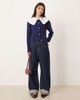 Glamorous Glamorous cable knit dramatic collar cardigan in navy - 2