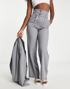 Glamorous Glamorous double waist wide leg tailored pants in icy gray - part of a set