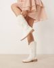 Glamorous Glamorous embroidered western knee boots in cream-Neutral - 1