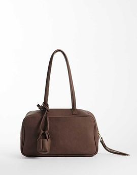 Glamorous Glamorous faux leather box bag with bag charm in dark brown