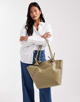 Glamorous Glamorous faux leather tote bag with knot detail in olive green