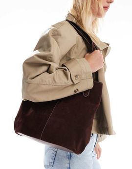 Glamorous Glamorous faux suede shoulder tote bag in chocolate brown