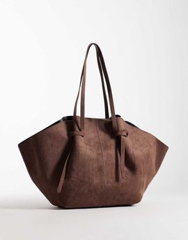 Glamorous Glamorous faux suede structured tote bag in dark brown
