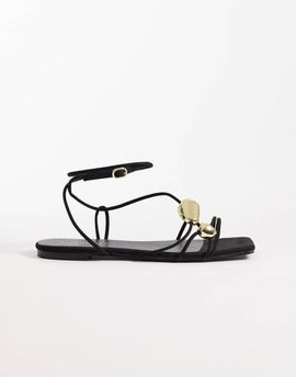 Glamorous Glamorous flat sandals with molten detailing in black and gold tone