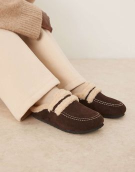 Glamorous Glamorous fluffy slip on mules in expresso-Brown