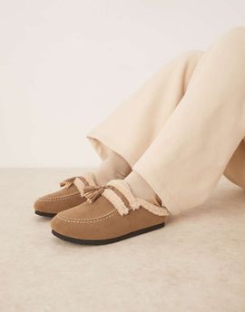 Glamorous Glamorous fluffy slip on mules in taupe-Brown