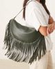 Glamorous Glamorous fringed slouchy shoulder bag in olive-Black - 3