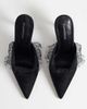 Glamorous Glamorous heeled mules with lace detail in black satin - 4