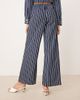Glamorous Glamorous high rise drawstring straight leg pants in blue denim stripe - 4