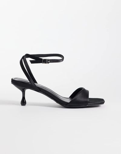 Glamorous Glamorous kitten heel sandals in black satin