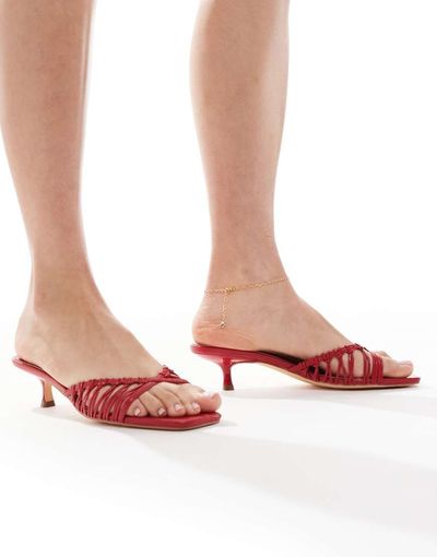 Glamorous Glamorous kitten heeled woven sandals in red