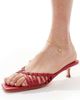 Glamorous Glamorous kitten heeled woven sandals in red - 4