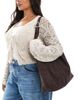 Glamorous Glamorous large faux suede tote bag with buckle strap in dark brown-Green - 1