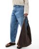 Glamorous Glamorous large faux suede tote bag with buckle strap in dark brown-Green - 2