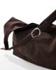 Glamorous Glamorous large faux suede tote bag with buckle strap in dark brown-Green - 3