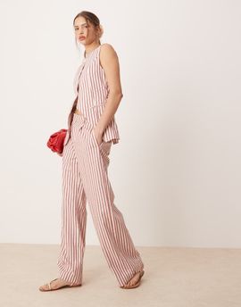 Glamorous Glamorous low rise straight leg cotton pants in red stripe - part of a set-Multi